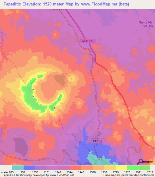 Tepetiltic,Mexico Elevation Map