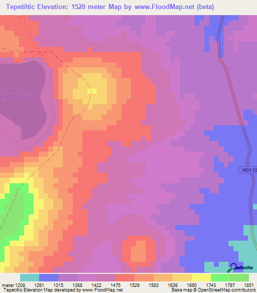 Tepetiltic,Mexico Elevation Map