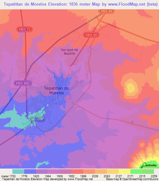 Tepatitlan de Morelos,Mexico Elevation Map