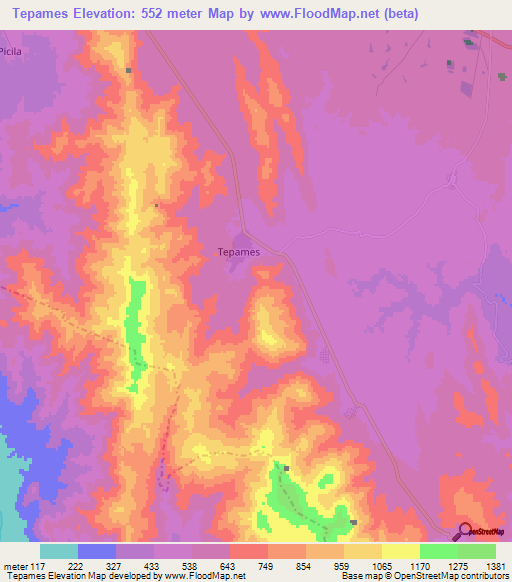 Tepames,Mexico Elevation Map