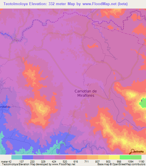 Teotolmoloya,Mexico Elevation Map