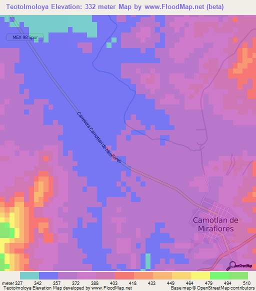 Teotolmoloya,Mexico Elevation Map