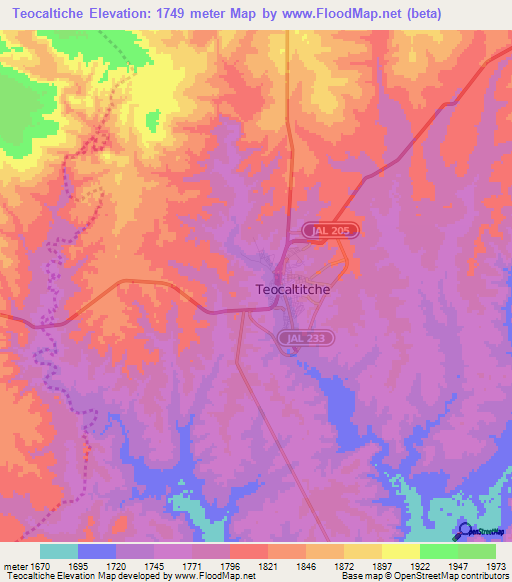 Teocaltiche,Mexico Elevation Map
