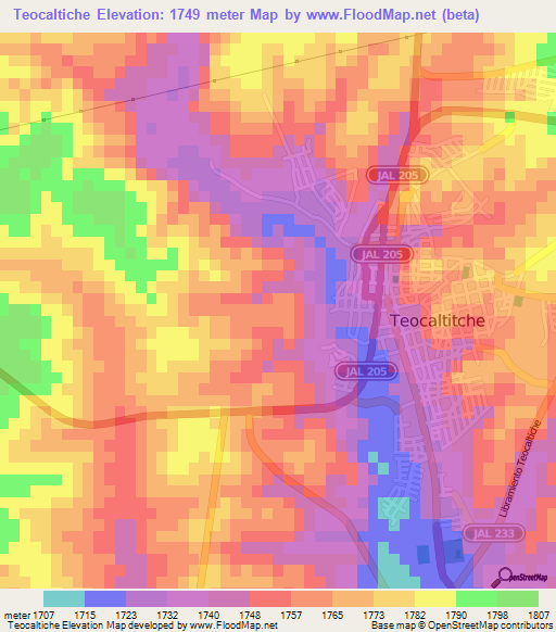 Teocaltiche,Mexico Elevation Map