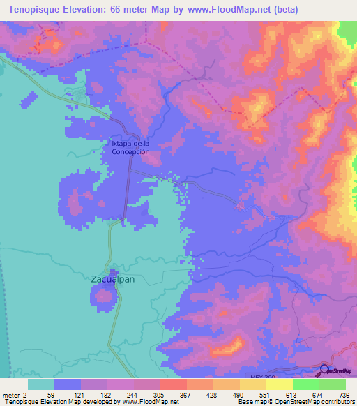 Tenopisque,Mexico Elevation Map