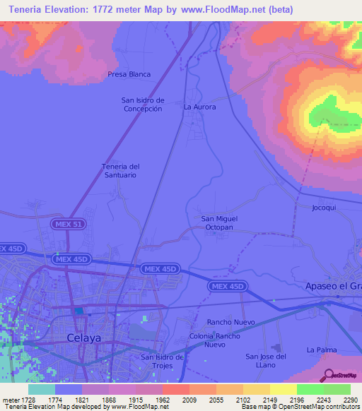 Teneria,Mexico Elevation Map