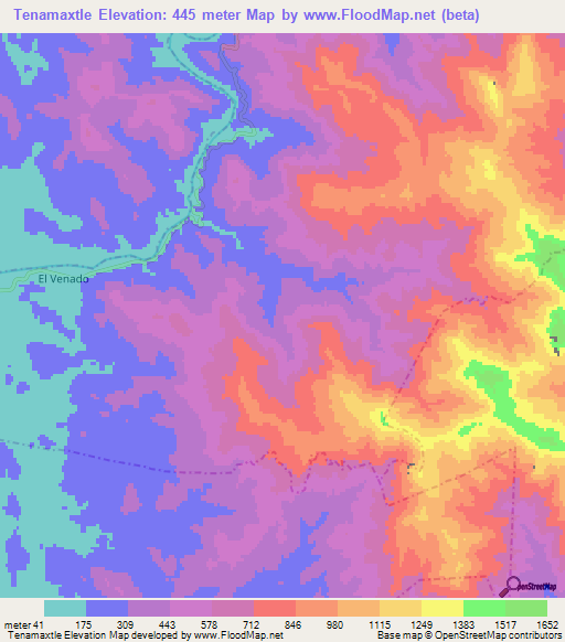 Tenamaxtle,Mexico Elevation Map