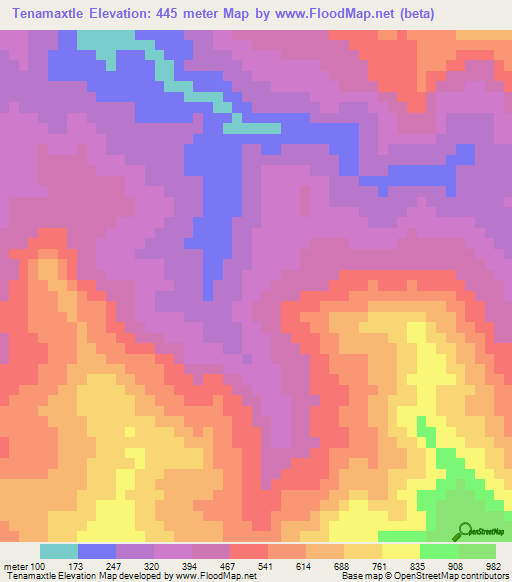 Tenamaxtle,Mexico Elevation Map