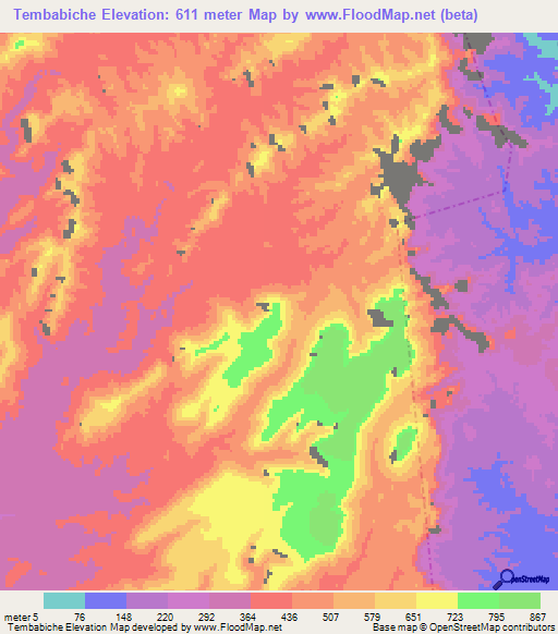 Tembabiche,Mexico Elevation Map