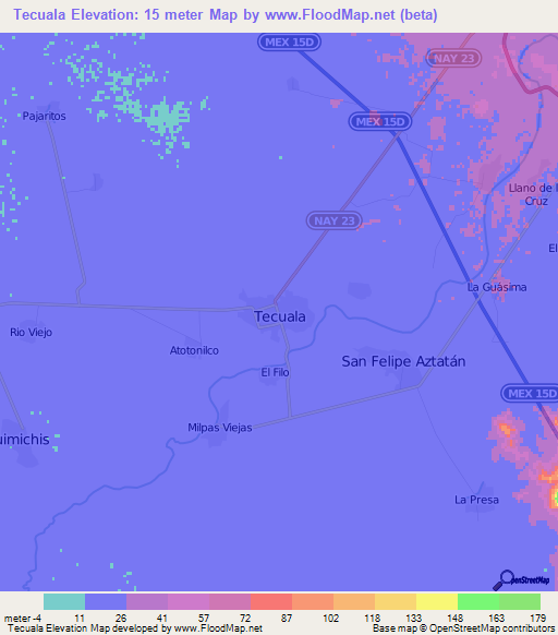 Tecuala,Mexico Elevation Map