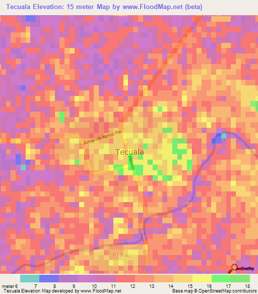 Tecuala,Mexico Elevation Map