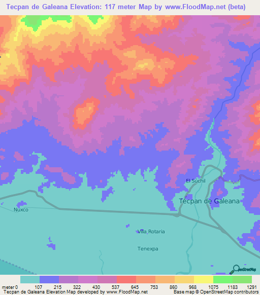 Tecpan de Galeana,Mexico Elevation Map