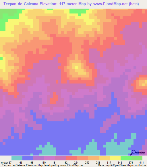 Tecpan de Galeana,Mexico Elevation Map