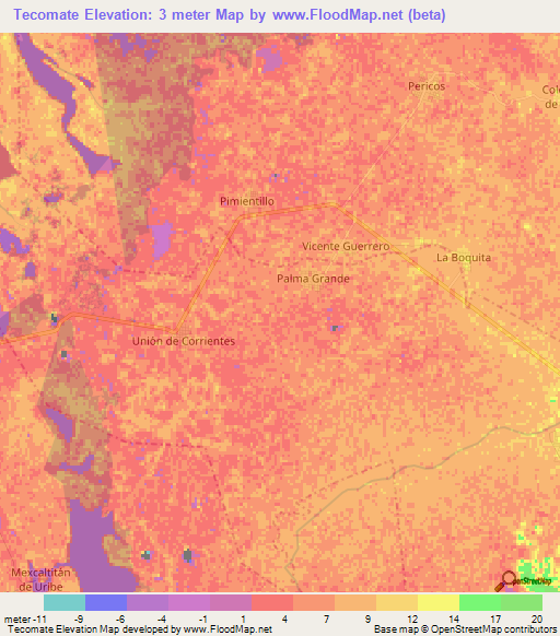 Tecomate,Mexico Elevation Map