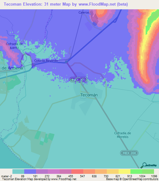 Tecoman,Mexico Elevation Map