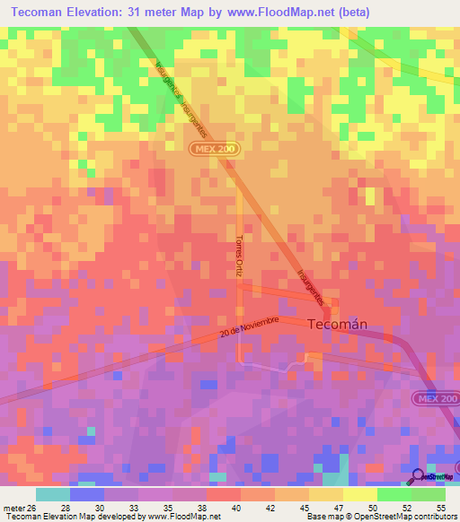 Tecoman,Mexico Elevation Map