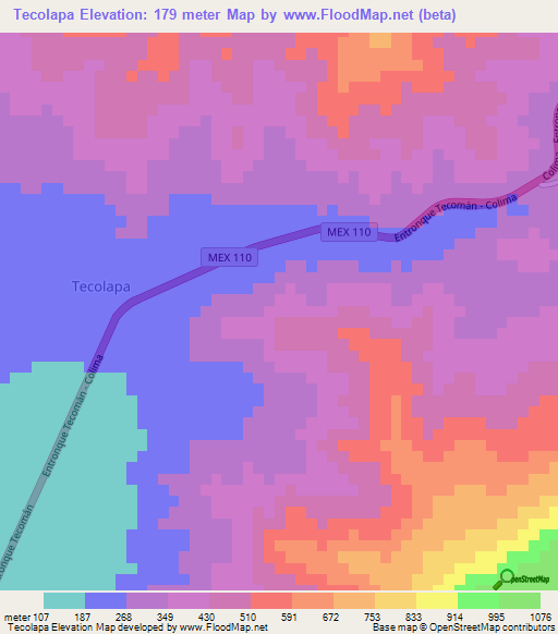 Tecolapa,Mexico Elevation Map