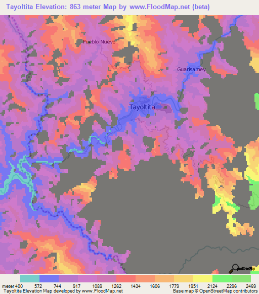 Tayoltita,Mexico Elevation Map