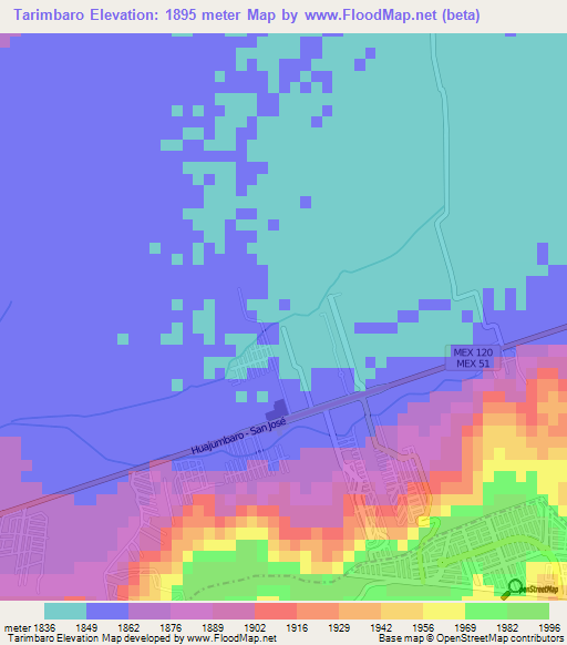 Tarimbaro,Mexico Elevation Map