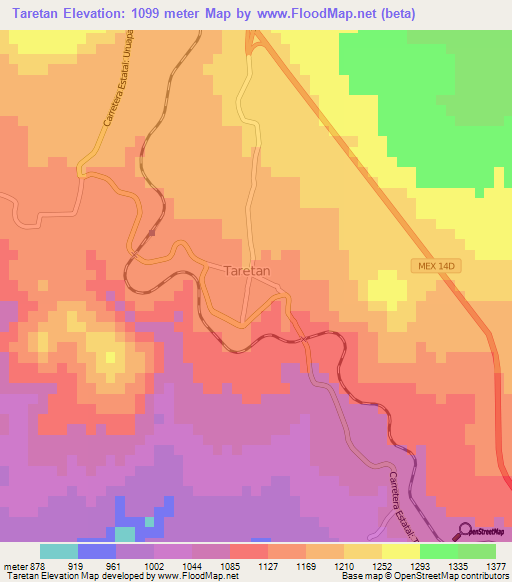 Taretan,Mexico Elevation Map