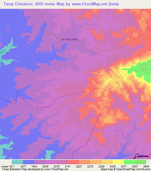 Taray,Mexico Elevation Map