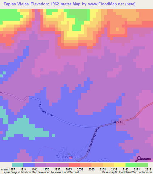 Tapias Viejas,Mexico Elevation Map