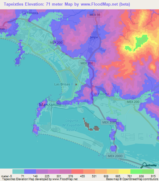 Tapeixtles,Mexico Elevation Map