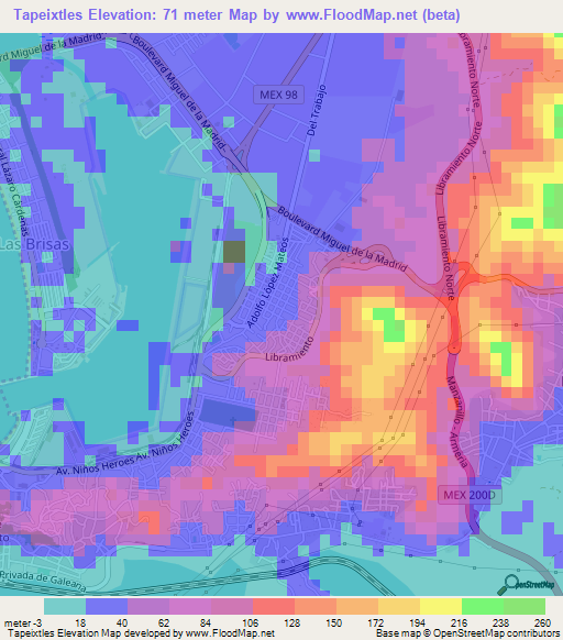 Tapeixtles,Mexico Elevation Map