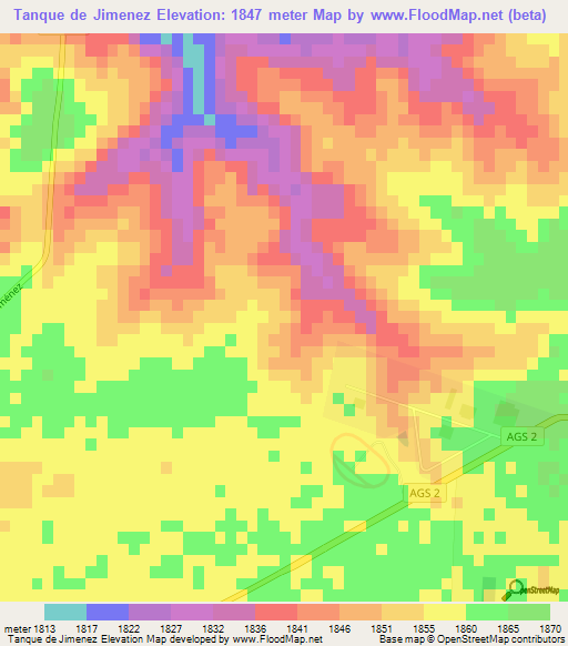 Tanque de Jimenez,Mexico Elevation Map