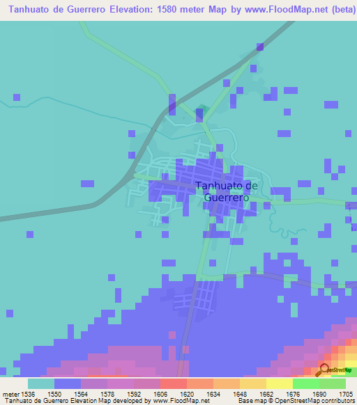 Tanhuato de Guerrero,Mexico Elevation Map