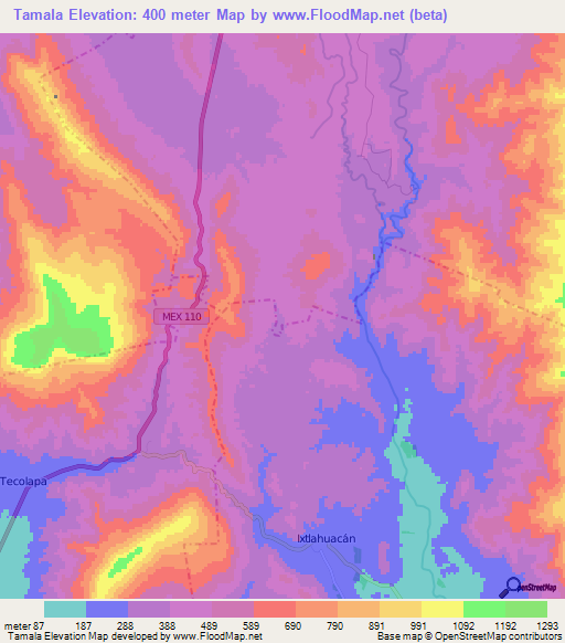 Tamala,Mexico Elevation Map