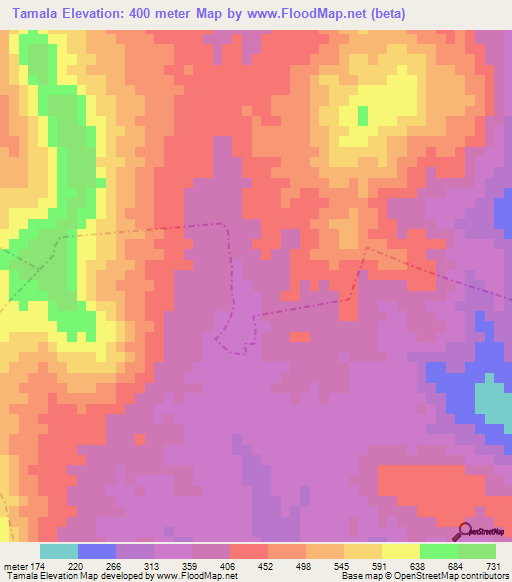 Tamala,Mexico Elevation Map