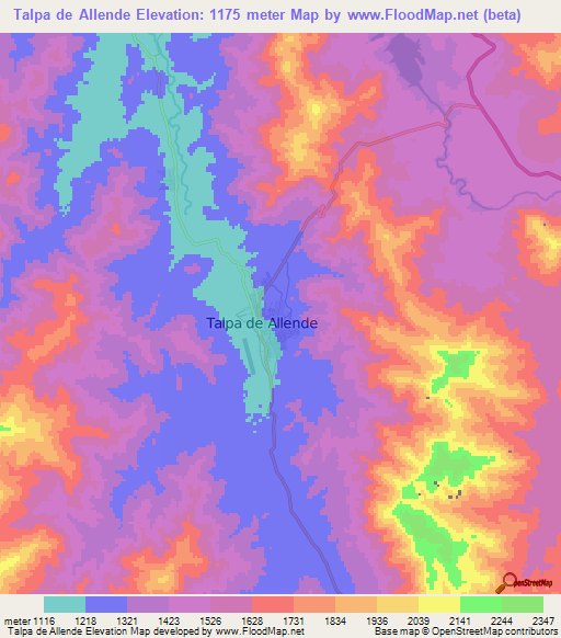 Talpa de Allende,Mexico Elevation Map