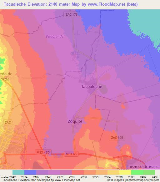 Tacualeche,Mexico Elevation Map