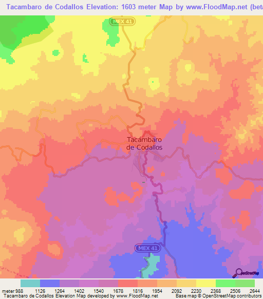 Tacambaro de Codallos,Mexico Elevation Map