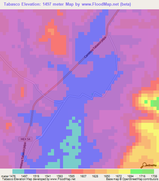 Tabasco,Mexico Elevation Map