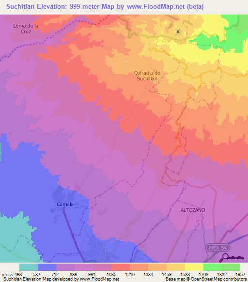 Suchitlan,Mexico Elevation Map