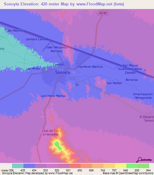 Sonoyta,Mexico Elevation Map