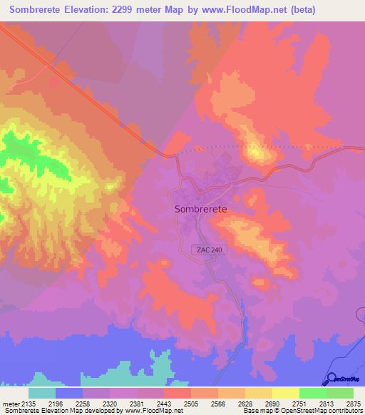 Sombrerete,Mexico Elevation Map