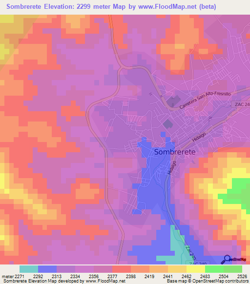 Sombrerete,Mexico Elevation Map