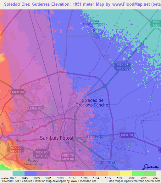 Soledad Diez Gutierrez,Mexico Elevation Map