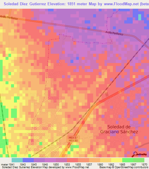 Soledad Diez Gutierrez,Mexico Elevation Map