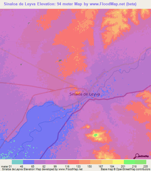 Sinaloa de Leyva,Mexico Elevation Map