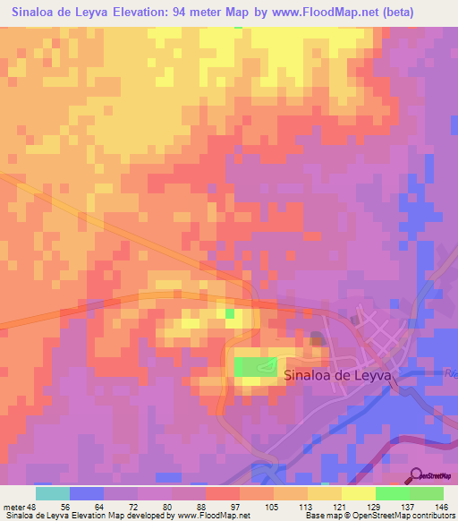 Sinaloa de Leyva,Mexico Elevation Map