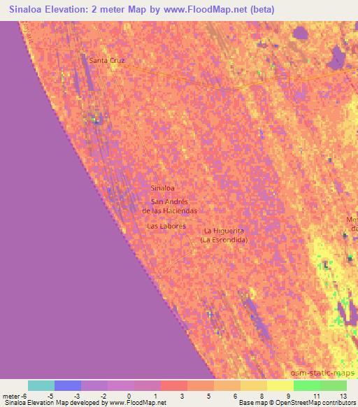 Sinaloa,Mexico Elevation Map