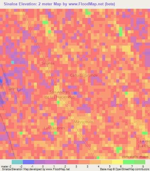 Sinaloa,Mexico Elevation Map