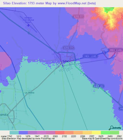 Silao,Mexico Elevation Map