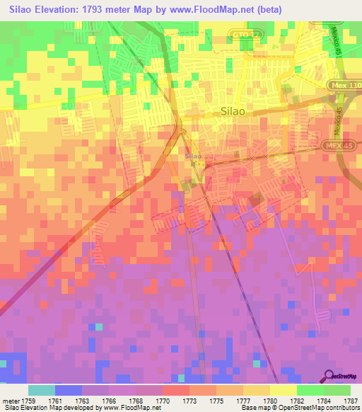 Silao,Mexico Elevation Map