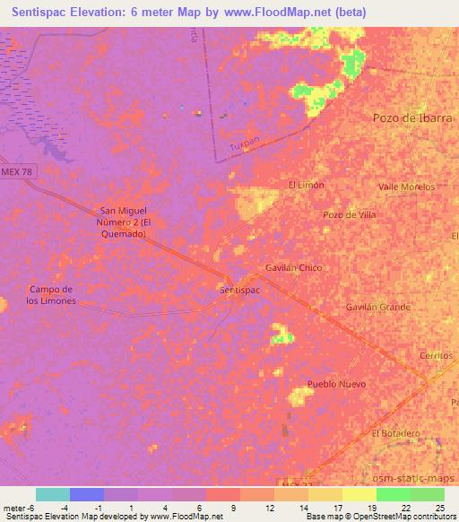 Sentispac,Mexico Elevation Map