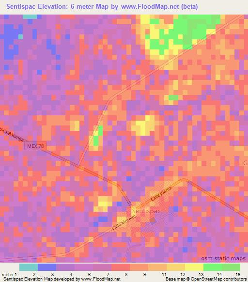 Sentispac,Mexico Elevation Map